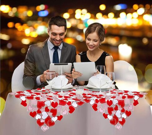 Simhomsen Embroidered Love Heart Table Runner for Valentine's Day, Mother’s Day, Wedding Anniversary, Marriage Proposals, Engagements, Romantic Events or Parties (13.5 × 69 inch) in Saudi Arabia