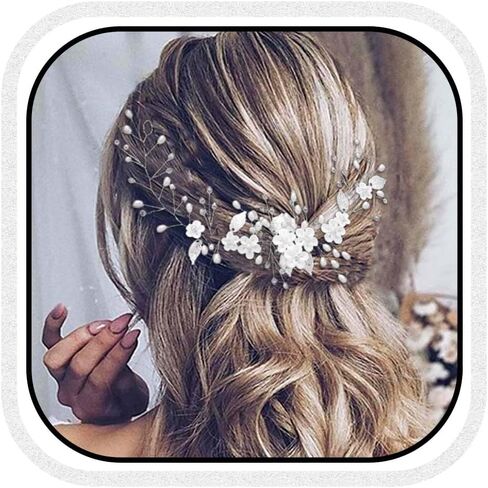 Unicra Silver Bride Wedding Hair Vine Flower Bridal Hair Piece Pearl Hair Accessories Leaf Headpieces Jewelry for Women and Girls (12.5 Inches) (Silver) in Saudi Arabia