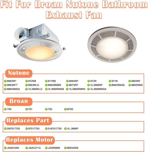 8663RP B Unit, 8664RP, 672RB Fan for Broan Nutone 763RL, 671RB, 672R, 8673, 8814R, 671, 671R, 672, 750, 751, 752, S97017706 Ventilation Fan Motor Assembly Replacement, Upgrade 71731997 Motor, 100CFM. in Saudi Arabia