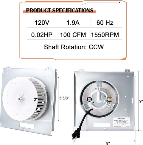 8663RP B Unit, 8664RP, 672RB Fan for Broan Nutone 763RL, 671RB, 672R, 8673, 8814R, 671, 671R, 672, 750, 751, 752, S97017706 Ventilation Fan Motor Assembly Replacement, Upgrade 71731997 Motor, 100CFM. in Saudi Arabia