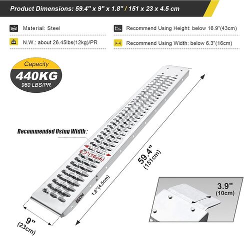 Shed Ramp 2pc, Steel Loading Ramps, 960lbs Capacity, Lawn Mower Ramps for Shed, Trailer Ramp for ATVs, Motorcycles, Cart, Home Steps, Stairs, 39.9" L x 8.7" W in Kuwait