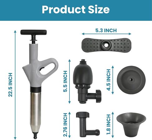 Toilet Plunger, High-Pressure Toilet Snake Air Drain Blaster with Real-Time Barometer Plunger Toilet Clog Remover Plunge Blaster Toilet Unclogger for Bathroom, Sink,Kitchen Clogged（White） in Saudi Arabia