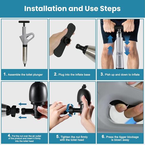 Toilet Plunger, High-Pressure Toilet Snake Air Drain Blaster with Real-Time Barometer Plunger Toilet Clog Remover Plunge Blaster Toilet Unclogger for Bathroom, Sink,Kitchen Clogged（White） in Saudi Arabia