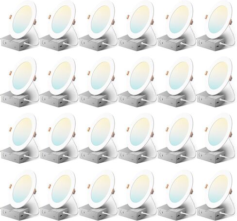 Amico 24 Pack 6 Inch 5CCT Ultra-Thin LED Recessed Ceiling Light with Junction Box, 2700K/3000K/3500K/4000K/5000K Selectable, 1050 Lumens, Dimmable Canless Wafer Downlight, 12W Eqv 110W-ETL&FCC in Kuwait