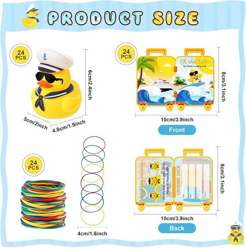 72 PCS TAG CRUISE KIT تشمل 24 جهازًا مينيًا مائيًا من المطاط بطّ 24 ورقة العلامات 24 نطاقات مطاطية مرنة لإخفاء أمتعة الأمتعة كرنفال مكافآت (أصفر) in Kuwait