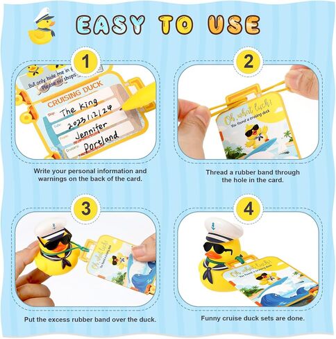 72 PCS TAG CRUISE KIT تشمل 24 جهازًا مينيًا مائيًا من المطاط بطّ 24 ورقة العلامات 24 نطاقات مطاطية مرنة لإخفاء أمتعة الأمتعة كرنفال مكافآت (أصفر) in Kuwait