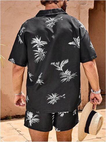 Men's 2 Piece Short Set Floral Short Sleeve Button Down Vacation Shirts and Drawstring Beach Shorts in Kuwait