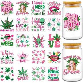 الممرضة UVDTF كوب لفات - 20 ورقة الوردي Coquete UV DTF شارات ل 16 أوقية أكواب زجاجية ، Tumblers ، فرك القوس مقاوم للماء على ملصقات النقل لممرضات DIY Day Wood Crafts
