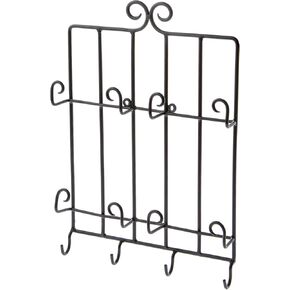 Bard's Black Wrought Iron Wall Mounted 4 Cup and 4 Saucer Display Hanger, 15.75" H x 11.5" W x 2" D (for 6" Saucers)