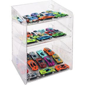 Toy Car Storage and Display Case, 1/64 Scale Diecast Toy Car Storage, Parking Garage Diorama - Freestanding Storage with 3 Levels Maximum 45 Cars for Each