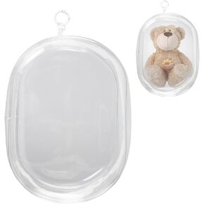 Clear Figure Display Bag with Keychain, Clear Gift Bags Accessories, Keychain Protector, Small and Portable, 6.3*3.5*9.05 Inches, for Girls to Wear Mini Dolls and Dolls (Oval, Transparent)