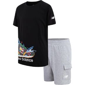 New Balance Boys' Shorts Set - 2 Piece Short Sleeve T-Shirt and Fleece Cargo Sweat Shorts - Activewear Set for Boys (4-12)