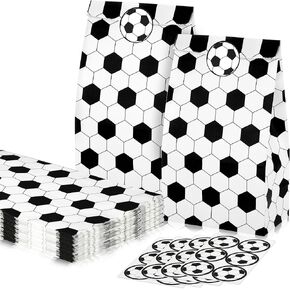 24 PCS FACCER BASE FACS مع ملصقات SOCCERS Goodie Bags Bag Bag Soccers Print Candy Treat Paper Gift for Soccer Sport Sports Party Supplies