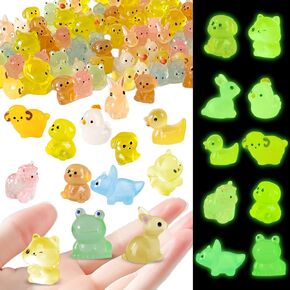 100 PCS حيوانات راتنج صغيرة 10 أنماط من الراتنجات الصغيرة التماثيل التماثيل تتوهج في الظلام لزينة حديقة حديقة جنية مصغرة DIY
