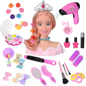 43PCS Hair Salon Toys for Girls,Pretend Play Hair Styling Toy Set for Kids 3-6,with Hair Dryer,Curling Flat Iron,Mirror and Stylist Accessories, Toddler Dress Up Beauty Hair Stylist Kit