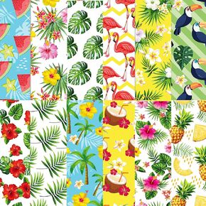 Hawaii Scrapbook Paper Pad, 24 Pcs Hawaii Pattern Paper Tropical Flamingos Pineapples Palm Leaf Pattern Double-Sided Decorative Papers Cardstock Papers for Scrapbooking DIY Decorative Background