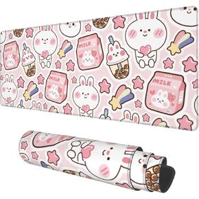 حصيرة المكتب ، وردي Kawaii Rabbit Extended Gaming Mouse Pad كبير ، 31.5 "x11.8" وسادة الماوس الكبيرة مع قاعدة غير قابلة للانزلاق وحافة مخيطية ، حصيرة فأر لوحة مفاتيح طويلة كمبيوتر لعمل المكتب المنزلي
