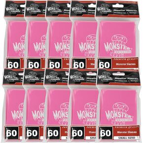 Monster Protectors Pink Small Size Glossy Finish Sleeves with Monster Logo - 600 Count - Compatible with Yugioh and Other Smaller Sized Gaming, Trading and Collectible Cards