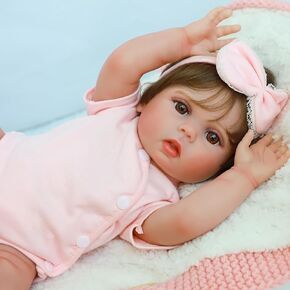 SCOM Reborn Baby Doll Girl - 18 بوصة طفل واقعية ، دمى الحياة الحقيقية مع هيكل القماش والفينيل ، دمية مرجحة نابضة بالحياة حديثي الولادة للأعمار 3 4 5 6 + هدية عمرها سنة