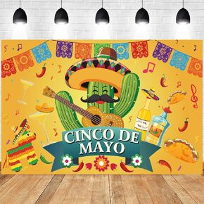 Banner Cinco de Mayo - 70.87 "× 45.3" 5 De Mayo Backdrop لحفل Fiesta ، و Cinco de Mayo للاحتفالات بالموضوع المكسيكي ، و Sombrero Colorful و Cactus Wall Sign