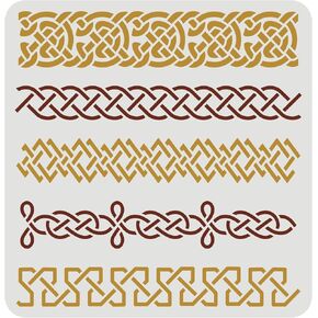 FINGERINSPIRE Celtic Knotwork Border Stencil 11.8x11.8 inch Reusable Rope Knot Pattern Drawing Stencil Plastic PET 5 Lines Flower Knot Border Stencil for Wall, Tile, Scrapbook, Photo Album, DIY Craft