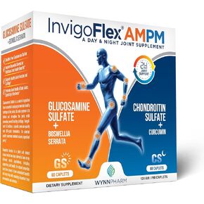 INVIGOFLEX® AMPM - Glucosamine & Chondroitin Sulfate - Turmeric Curcumin - Boswellia Serrata (Non GMO) for Knees, Hands, Back and Hip 24 - Hour Premium Joint Supplement