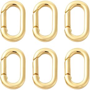 Sunnyclue 1 Box 6pcs Spring Oval Rings Carabiner Jewelry Clasp Real 18K Gold Gold Prass Brass Clips Small Keyring Trigger Snap Hook Buckle for Pres