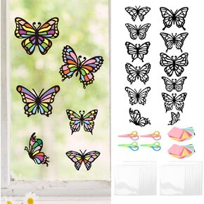 Zeelona 24 Pack Butterfly Crafts Kit Contined Glass Effect Paper Suncatchers Suncatchers DIY SPRING SPRING WINDOW COMings ملصقات الفنون والحرف اليدوية لعيد الفصح الصيفي الصيفي.