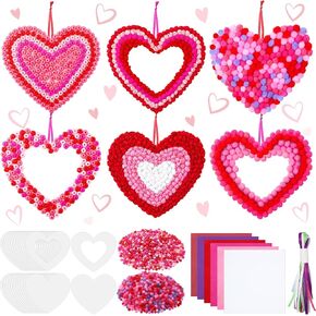 Jetec 24 Sets Mother's Day Heart Paper Craft Kits Heart Shaped Art Kit with Pom Poms Tissue Wreath DIY for Father's Day Classroom Home Activities Party Favors(Paper,Beads, Balls)