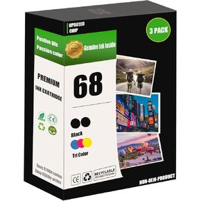 3 Pack 68 Ink Cartridges Compatible for Envy 6152e 6155e 6552e 6555e 6558e Printers (2 Black 1 Tri-Color)