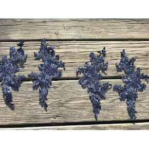 A129 Two Pairs Navy Blue Color Lace Appliques,Wedding Applique, Lace Appliques, Embroidered Appliques