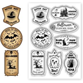 CHGCRAFT Halloween Tags Clear Stamps Castle Ghosts Black Cat Background Transparent Silicone Stamps for DIY Scrapbooking Cards Making Photo Album Decorative
