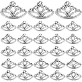 100pcs Lotus Charm Pendants Alloy Yoga Lotus Flower Charms Beads Charms Pendants Craft Supplies for DIY Necklace Bracelet Jewelry Making Crafting Accessory