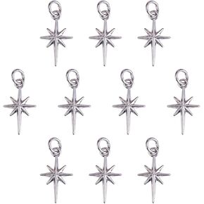 10 Pieces North Star Charm Brass Pendant with Jump Rings Polaris Star Pendant Platinum for Jewelry Necklace Earring Making Crafts