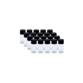 20pcs 20ml Glass Sample Vials, Liquid Sampling Small Glass Bottle Storage Container with PE Liners Black Screw Caps Leak-Proof for Essential Oil, and Specimen Samples, Clear