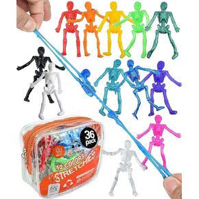 UpBrands Halloween Party Favors for Kids Stretchy Skeleton Bulk Set, 12 Glitter Colors, Kit for Birthday's, Goodie Bags, Easter Egg Basket, Pinata Filler, Small Toys Classroom Prizes (24 Pack)