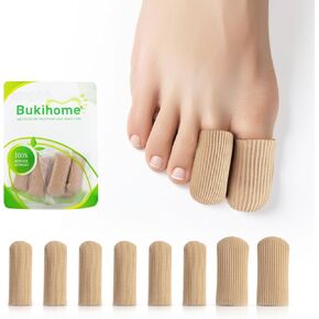 Bukihome 8 PCS Toe Protectors, Silicone Toe Caps Closed Toe Surface Fabric Sleeve Protectors, Prevent Pain Relief for Corns, Blisters and Ingrown Toenails (2PCS Large Size+ 6PCS Medium Size)[Upgrade]
