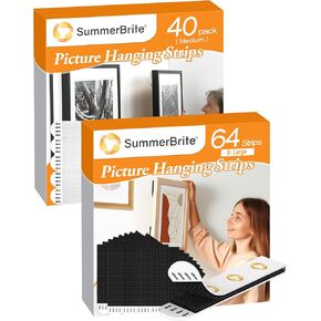 حزمة معلقة معلقة (Mudium 40 Strips) مع (64 شريطًا كبيرًا ، أسود) شرائط حائط ، ضرر معلقات معلقة ، شماعات معلقة الصورة