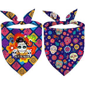 El Día de Los Muertos Dog Bandanas 2 Pack ، وشاح Pet Fall Fall Triangle ، ونسيج متين قاطع ، وملاءمة قابلة للتعديل (El Día de Los Muertos ، مقاس واحد)