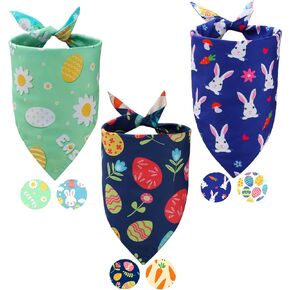 عيد الفصح الكلب Bandanas 3 حزمة ، وشاح مزدوج الطبقة العكسية للكلاب للبنين والفتاة ، 6 أنماط عيد الفصح بيض الأرنب الأليفة وشاح للكلاب قسط العطلات متينة Bandana للكلاب المتوسطة والكبيرة (X-Large)
