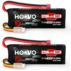 HOOVO 3S 11.1V 3200mAh 50C RC Lipo Battery with T Connector for RC Car RC Helicopter Airplane Quadcopter RC Models(2 Packs)