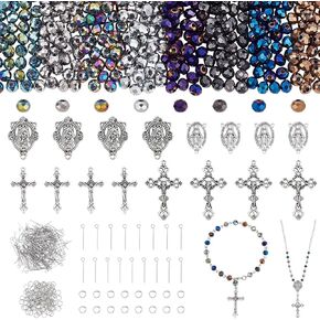 PH PandaHall 646pcs Rosary Jewelry Making Kit Prayer Making Supplies Crystal Glass Beads AB Color Loose Beads Cross Pendants Link Charms for Easter Ramadan Jewelry Making Necklace Bracelet Earring