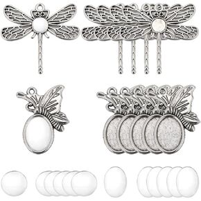 Sunnyclue 80pcs DIY 40Sets Cabochon Bezel Trays Flendant Bezel Kit Bruty Silver Butterfly Dragonfly Encect Flanks Prenks Trans with Cabochons bosal cabochons for Jewelry Making Charms