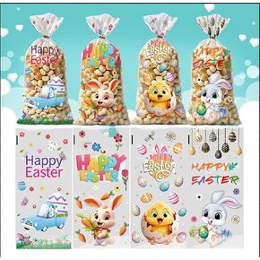 أكياس Starandbee Easter Cellophane Treat ، 50 PCS Easter Candy ، Cello Goodie Cooikes Hights مع 60 PCS Twist Twist for Party Favor Supplies ، 4 أنماط متنوعة