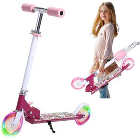 2 Wheel Kick Scooter Toys for Kids Ages 3-12 - Kids Kick Scooters with Led Light Up Wheels & 3 Levels Adjustable Handlebar, Aluminum Alloy Lightweight Foldable