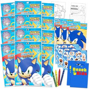 Sonic the Hedgehog Birthday Party Party Favors and Supplies Bundle - 12 حزم لعب النشاط الصوتي للأولاد والبنات مع كتب التلوين المصغرة وأكياس النهب والمزيد | تفضل الحفلات الصوتية للأطفال
