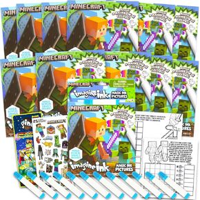 Minecraft Imagine Ink Coloring Book Set - 12 Pack Minecraft Party Favors Supplies No-Mess Magic Ink Activity Books for Kids 3 4 5 6 7 8
