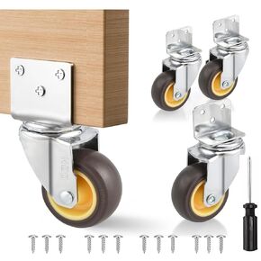 HOD Side Mount Casters, 1 Inch L-Shaped Small Caster Wheels Set of 4, Furniture Casters 360° Swivel Wheels for Furniture, Table, Baby Bed, Carts Trolley, Cabinet, Loading Capacity 70Lbs