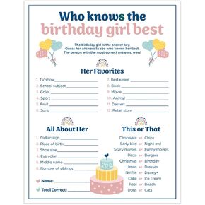 Who Knows The Birthday Girl Best, Birthday Would She Rather, Birthday Game Cards for Girls Her Sleepover Party - 5.5 * 7 inch Set of 20 (Boho)