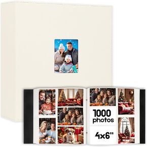 Photo Album 4x6 1000 Pockets, Extra Large Capacity Linen Cover with Front Window 4 x 6 Picture Album Holds 1000 Horizontal and Vertical Photos, Acid-free Pages 4x6 Wedding Family Photo Album (Black)